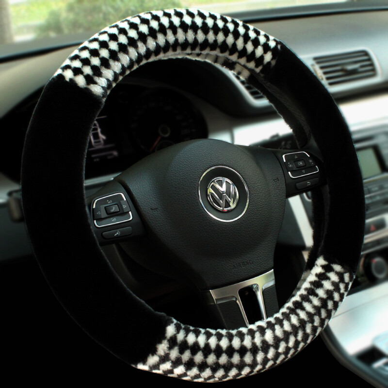 路爾卡 毛絨冬季把套汽車方向盤套 黑白色 比亞迪F3秦速銳 F0 F6 G5 L3 S7