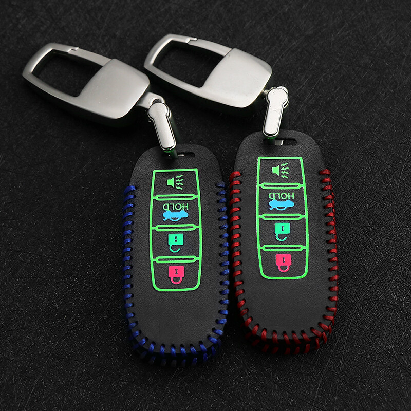 啟辰T90鑰匙包2018款東風(fēng)啟辰D60 T70真皮夜光保護汽車鑰匙套扣男 B款4鍵-藍色 電鍍扣 號碼牌